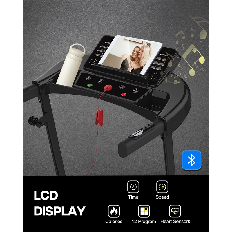 FYC Portable Electric 2.5HP Folding Treadmills w/ Bluetooth & Incline in Balck