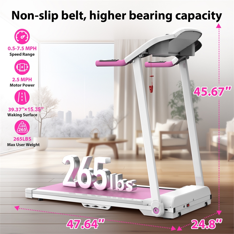 FYC 2.5HP Electric Folding Treadmill for Home Gym in Pink