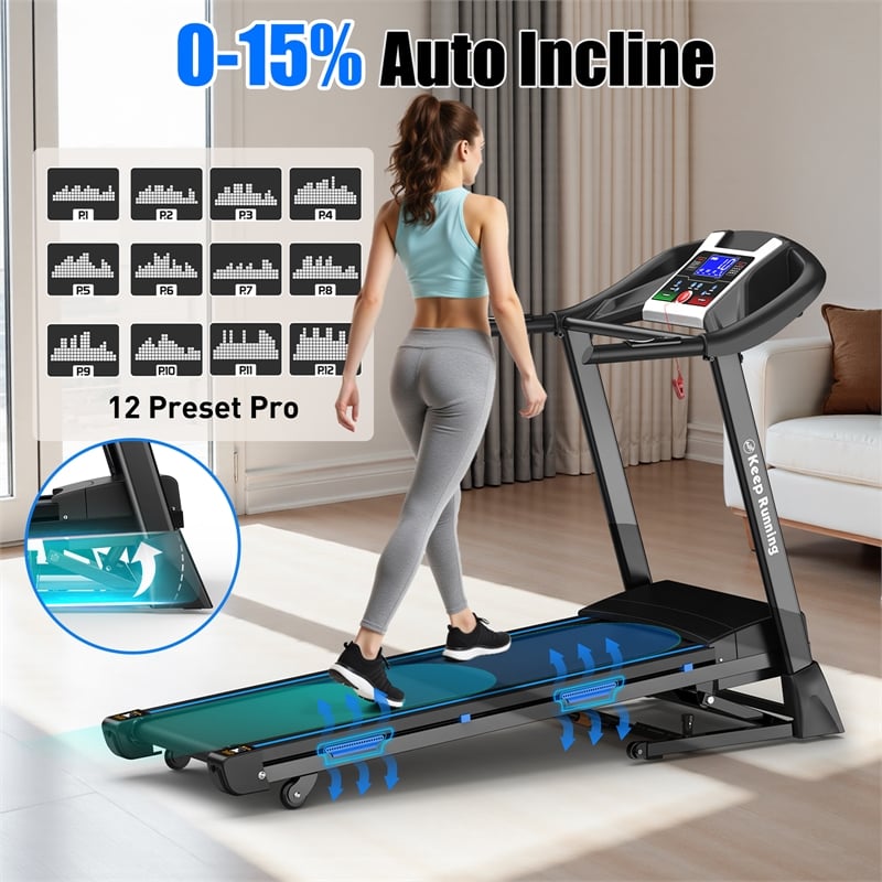 FYC 3.5HP 10MPH Treadmill w/ Bluetooth Heart Rate Sensor Incline in Black