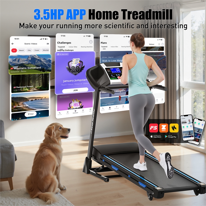 FYC 3.5HP 10MPH Treadmill w/ Bluetooth Heart Rate Sensor Incline in Black