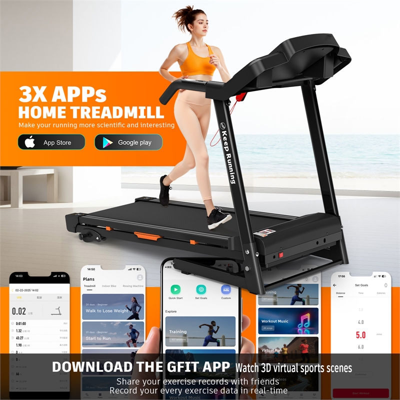 FYC 3.5HP Folding Treadmill with Incline & APP Control for Home in Orange