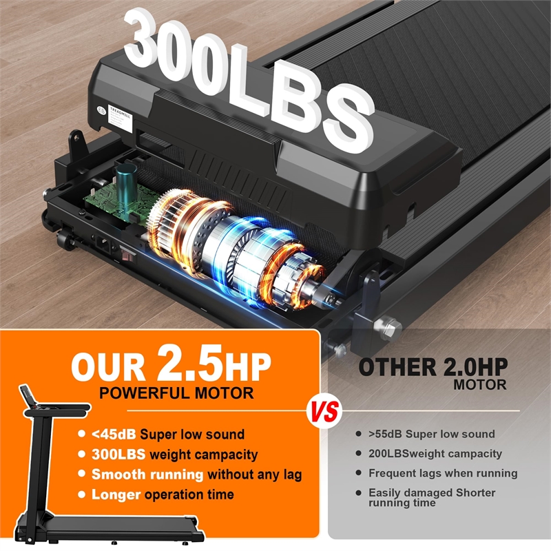 FYC 2.5HP Foldable Treadmills with Handles & LED Display Walking Pad in Black