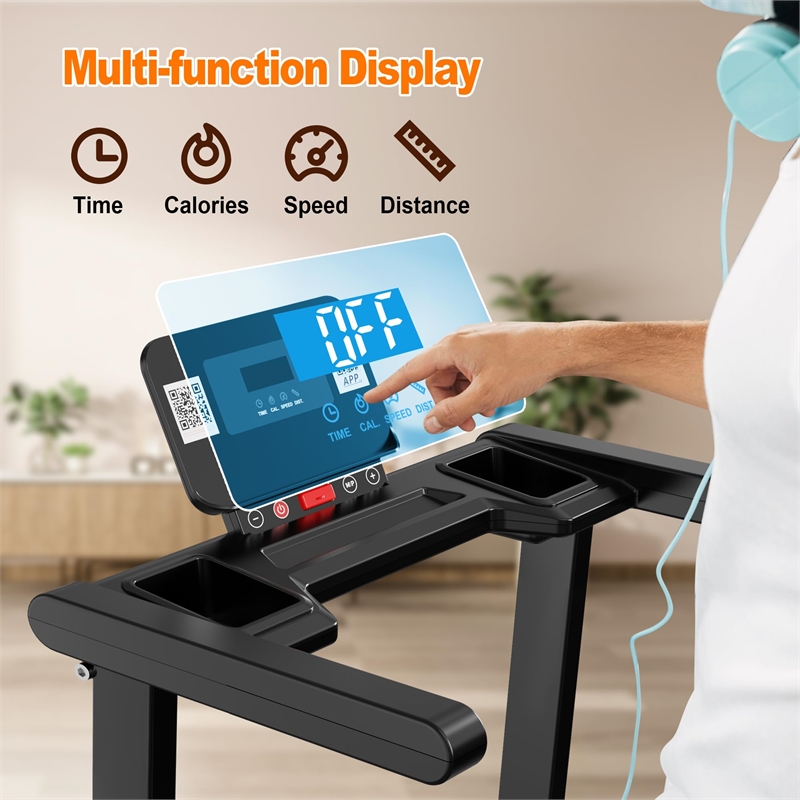 FYC 2.5HP Foldable Treadmills with Handles & LED Display Walking Pad in Black