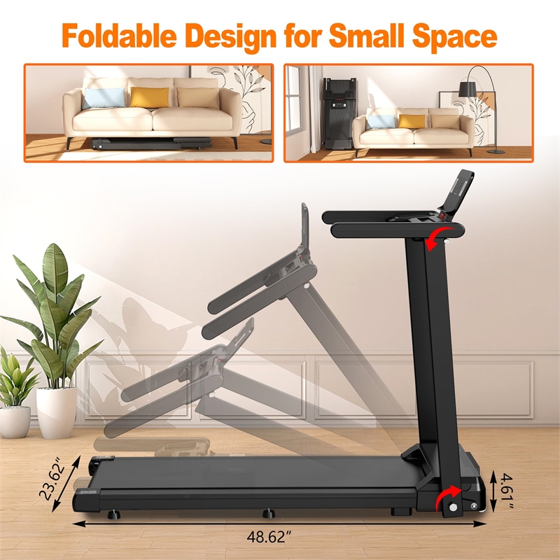 FYC 2.5HP Foldable Treadmills with Handles & LED Display Walking Pad in Black