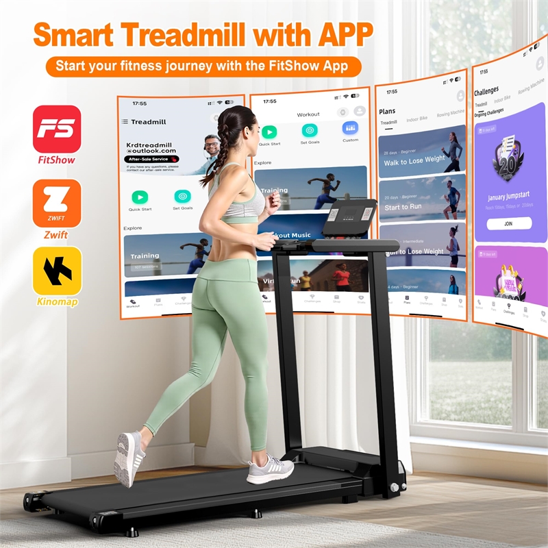 FYC 2.5HP Foldable Treadmills with Handles & LED Display Walking Pad in Black
