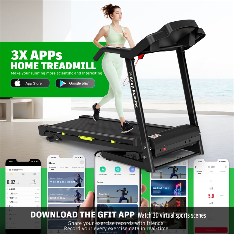 FYC 3.5HP Folding Treadmill with Incline & APP Control 12 Programs in Green