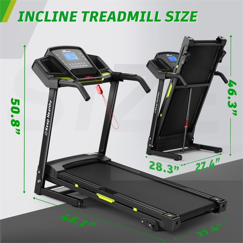 FYC 3.5HP Folding Treadmill with Incline & APP Control 12 Programs in Green
