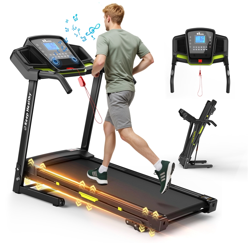 FYC 3.5HP Folding Treadmill with Incline & APP Control 12 Programs in Green