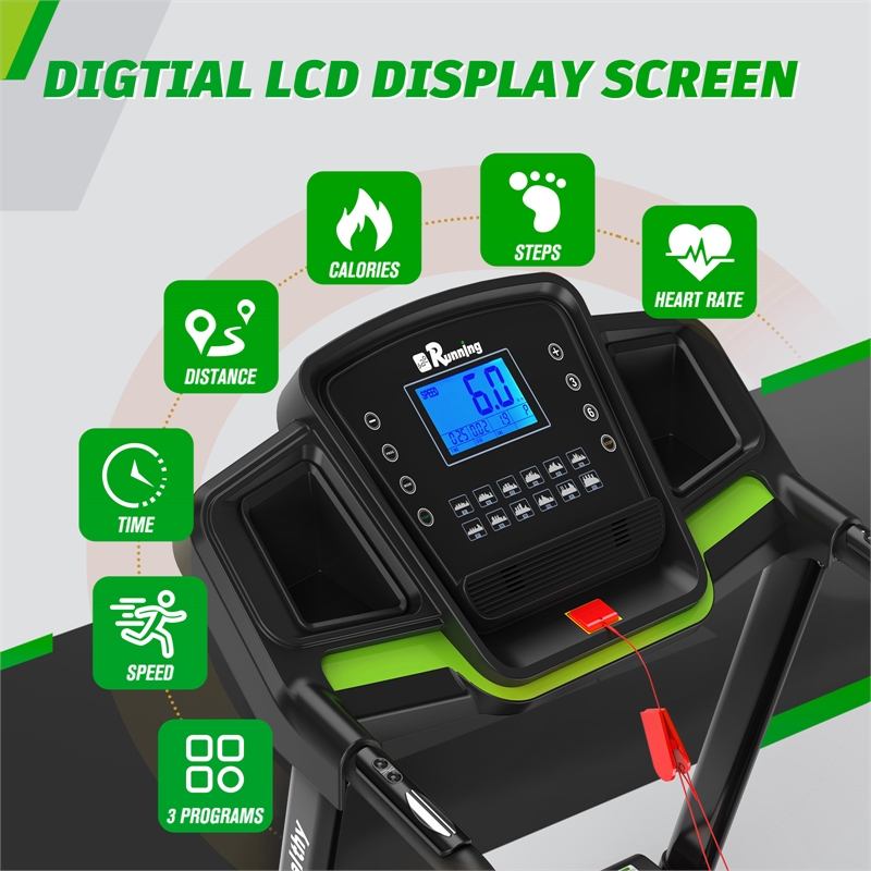 FYC 3.5HP Folding Treadmill with Incline & APP Control 12 Programs in Green