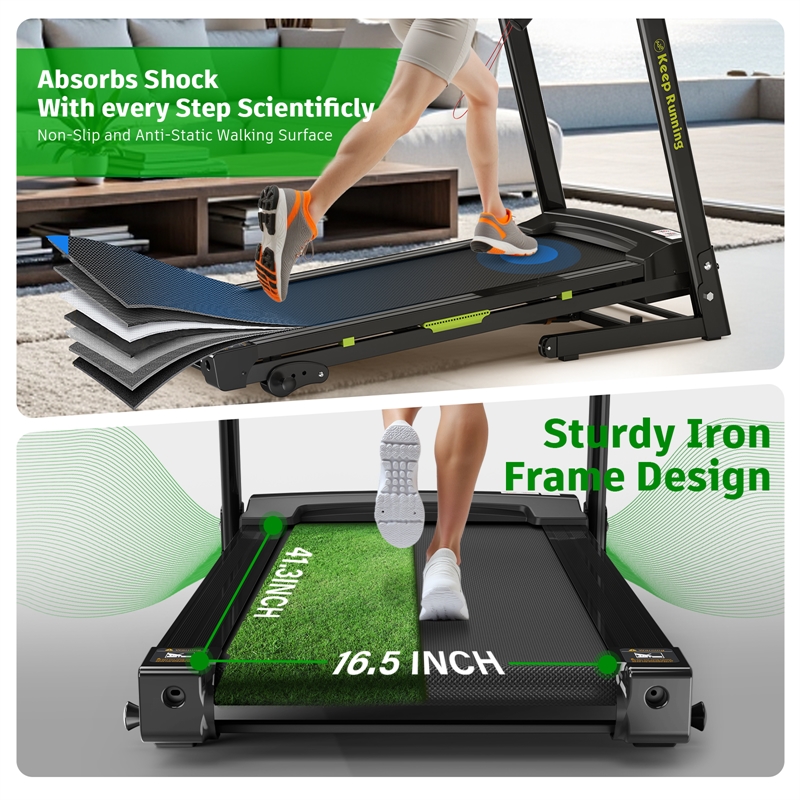 FYC 3.5HP Folding Treadmill with Incline & APP Control 12 Programs in Green