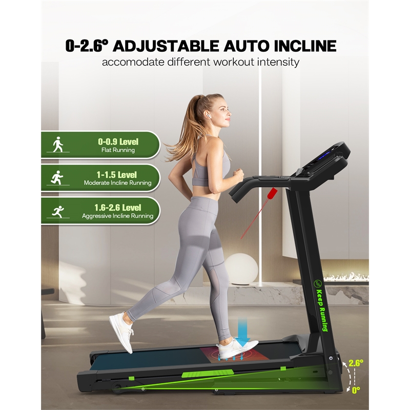 FYC 3.5HP Folding Treadmill with Incline & APP Control 12 Programs in Green