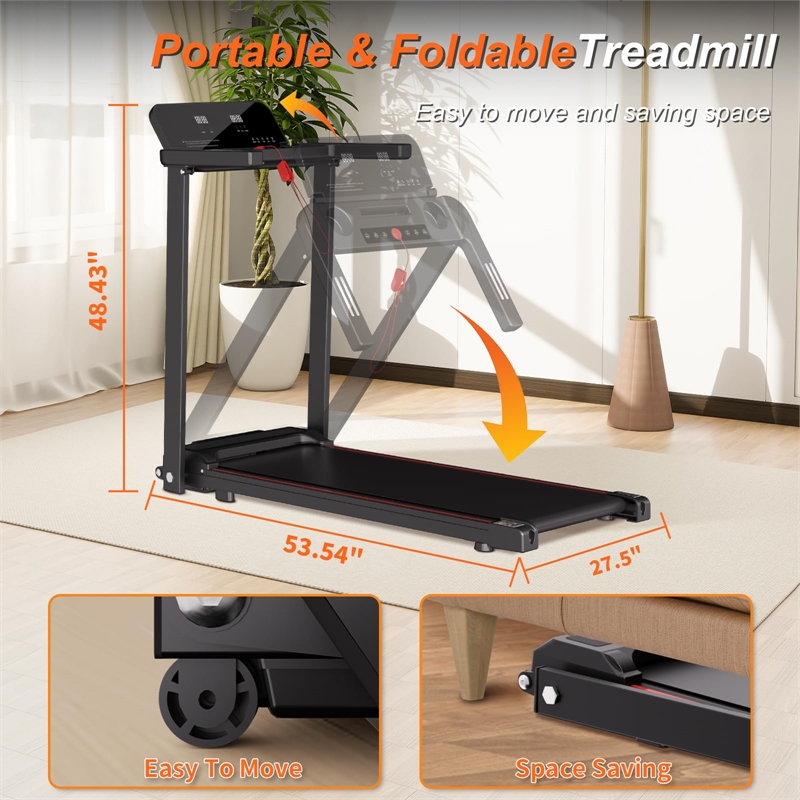FYC 2.5HP Folding Treadmills Walking Pad with Handle Bar in Black