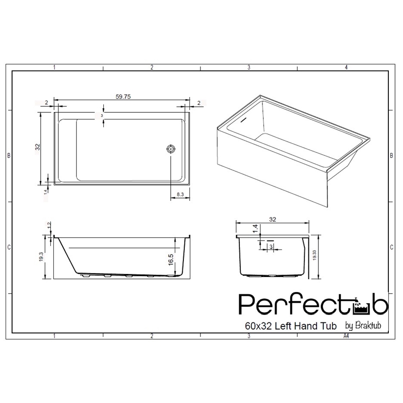 PerfecTub by Braktub 60x32 Left Hand Regular Rough-in Bathtub in White