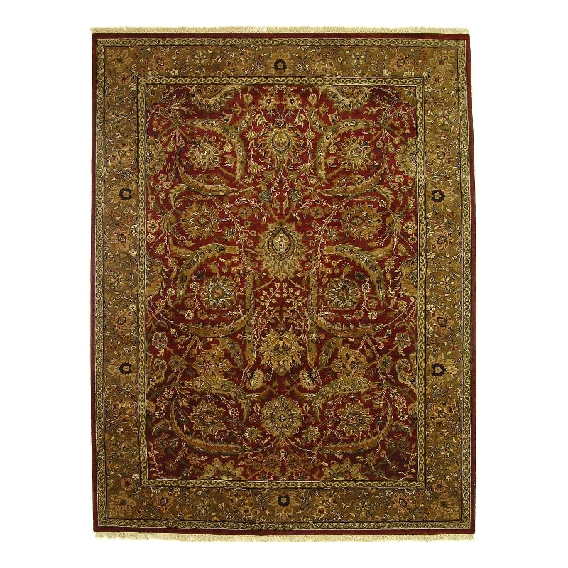 Agra Hand-Knotted New Zealand Wool Red/Gold 8'x8' Round Area Rug