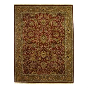 Agra Hand-Knotted New Zealand Wool Red/Gold 8'x8' Round Area Rug