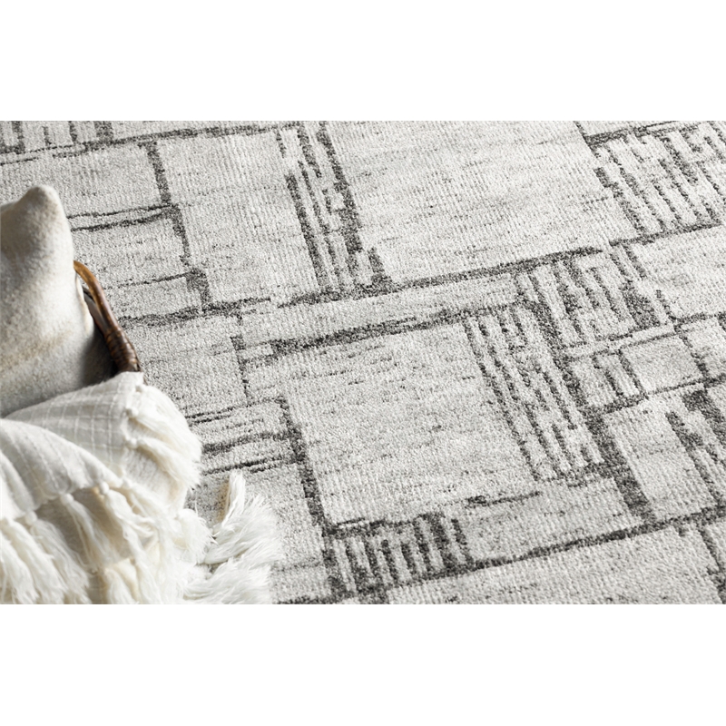 Aldridge Hand-Knotted Wool/Bamboo Silk Ivory/Charcoal 14'x18' Area Rug