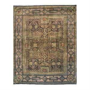 Agra Hand-Knotted New Zealand Wool Green 10'x10' Round Area Rug