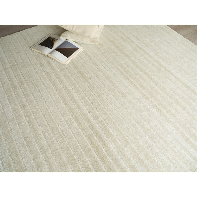Amani Modern Handloomed Silky Nylon Beige 12'x18' Area Rug