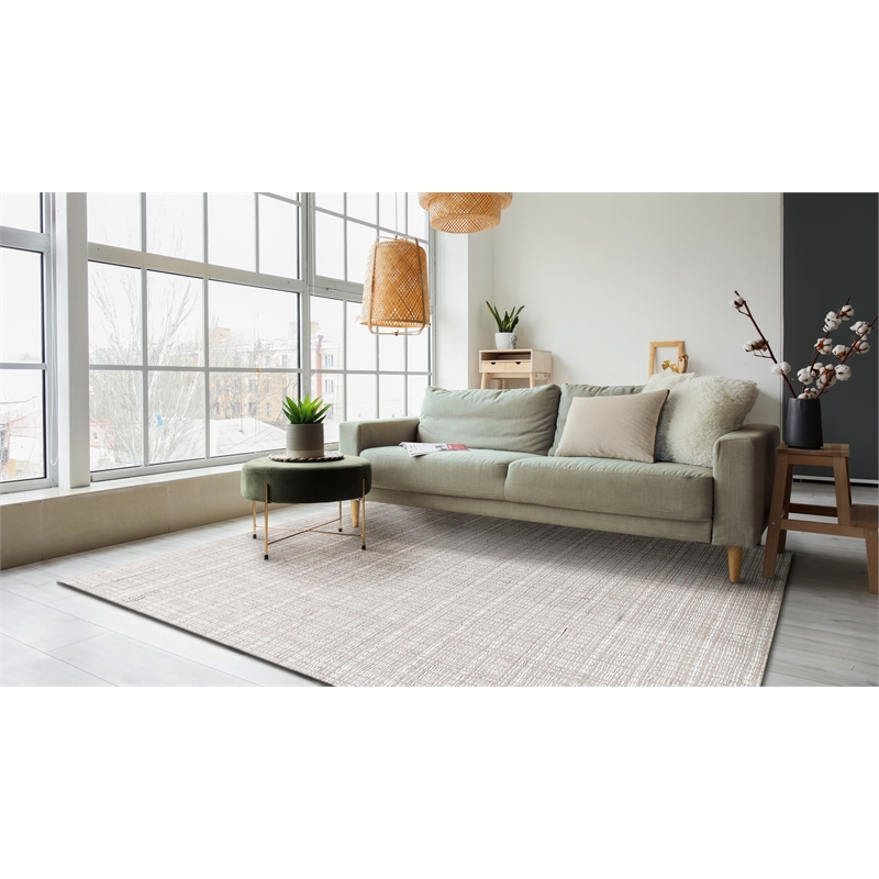 Alpine Handloomed New Zealand Wool Light Beige/Ivory 4'x6' Area Rug