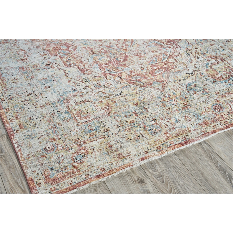 Antique Loom Power Loom Polyester Beige/Rust 2'x3' Area Rug