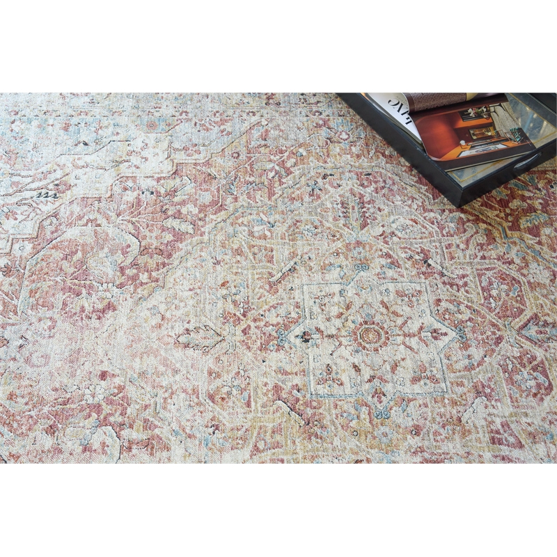 Antique Loom Power Loom Polyester Beige/Rust 2'x3' Area Rug