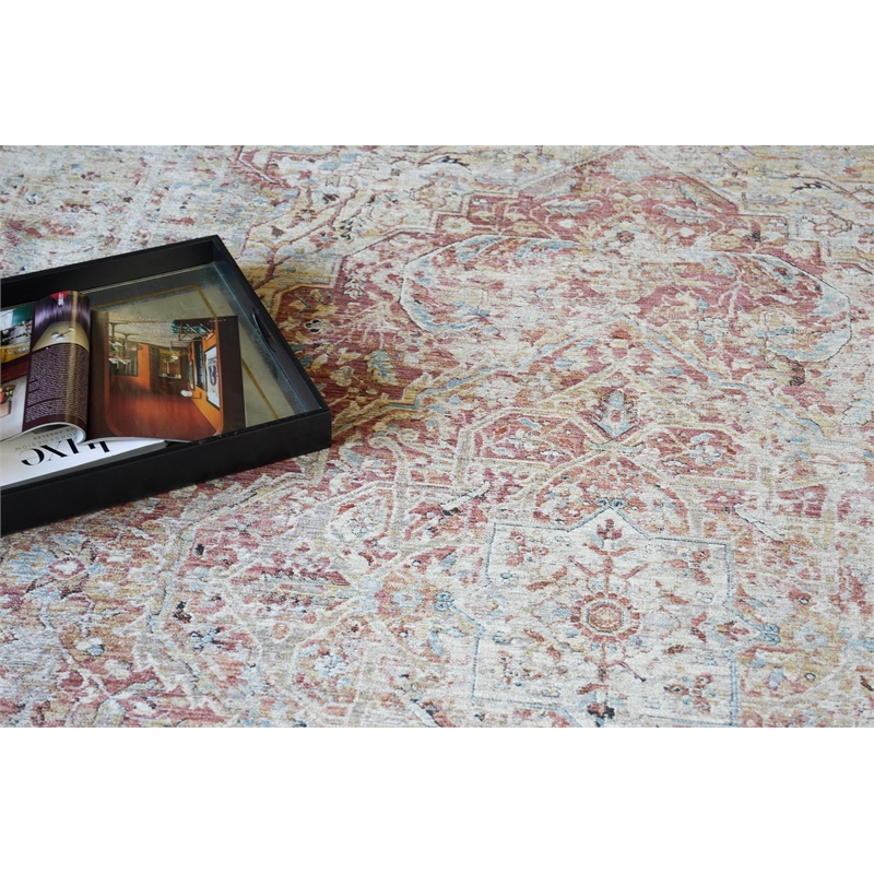 Antique Loom Power Loom Polyester Beige/Rust 2'x3' Area Rug