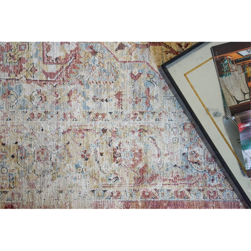 Antique Loom Power Loom Polyester Beige/Rust 2'x3' Area Rug