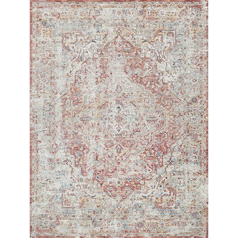 Antique Loom Power Loom Polyester Beige/Rust 2'x3' Area Rug