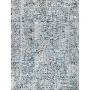 Antique Loom Power Loom Polyester Blue 4'x12' Area Rug