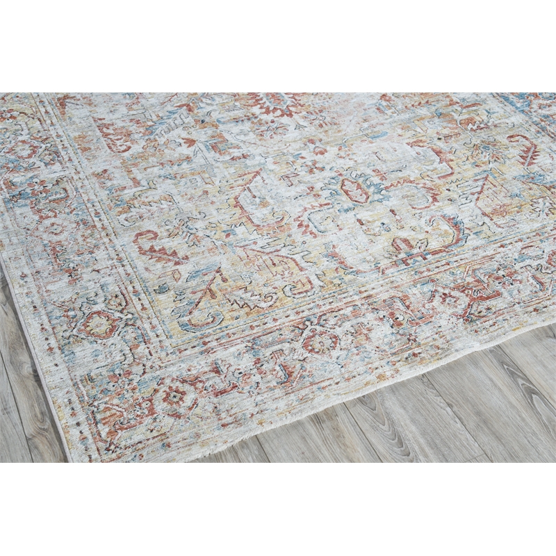 Antique Loom Power Loom Polyester Cream/Rust 2'x3' Area Rug
