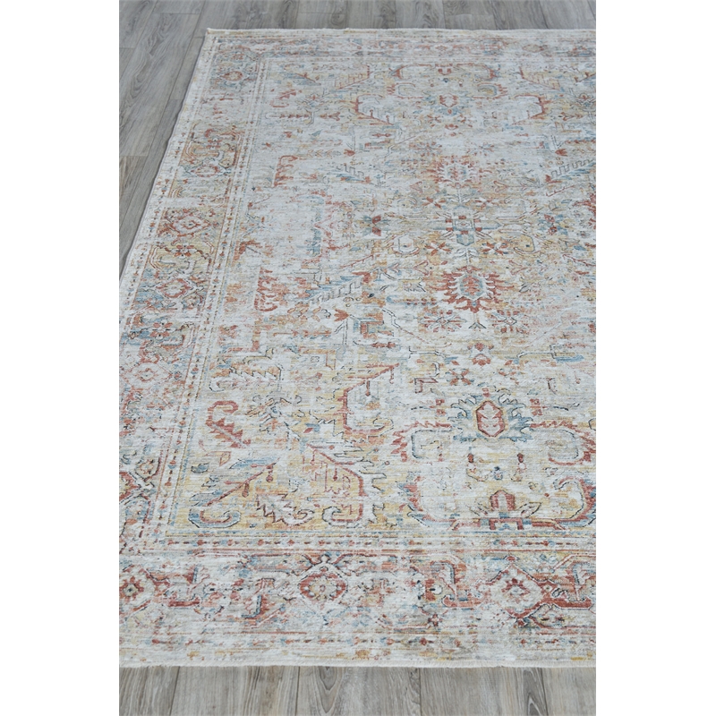Antique Loom Power Loom Polyester Cream/Rust 2'x3' Area Rug