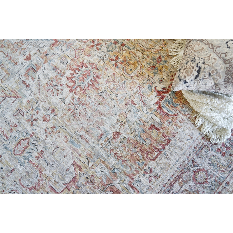 Antique Loom Power Loom Polyester Cream/Rust 2'x3' Area Rug