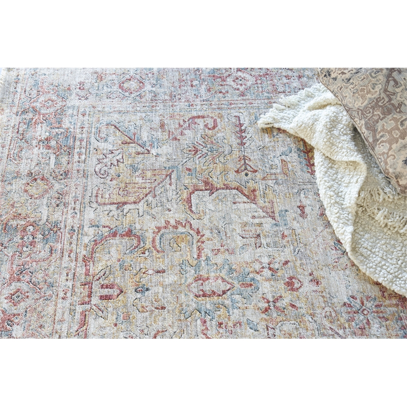 Antique Loom Power Loom Polyester Cream/Rust 2'x3' Area Rug