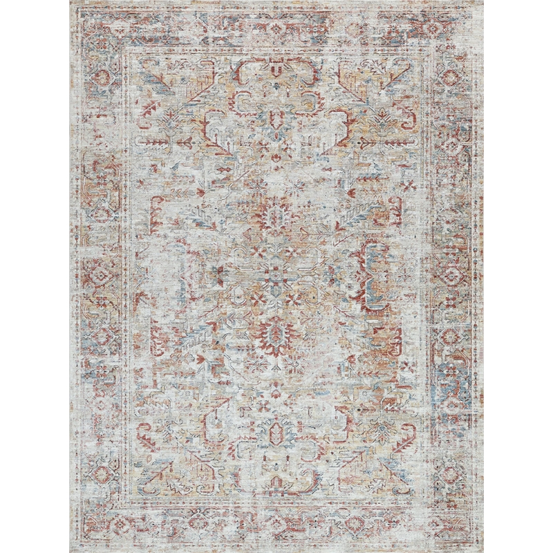 Antique Loom Power Loom Polyester Cream/Rust 2'x3' Area Rug
