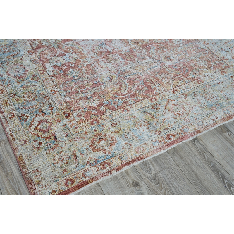 Antique Loom Power Loom Polyester Rust/Blue 2'x3' Area Rug