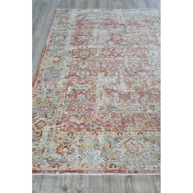 Antique Loom Power Loom Polyester Rust/Blue 2'x3' Area Rug