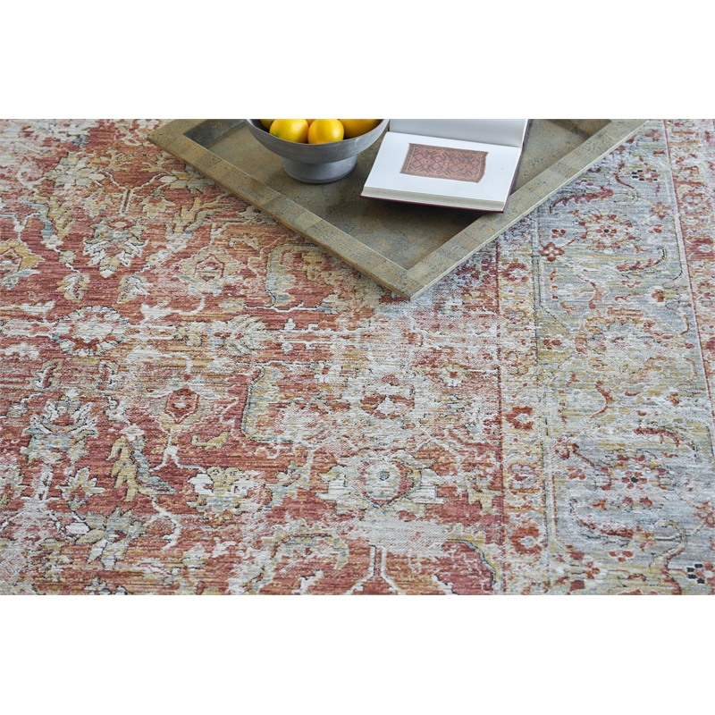 Antique Loom Power Loom Polyester Rust/Blue 2'x3' Area Rug