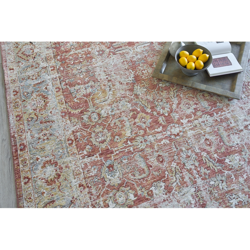 Antique Loom Power Loom Polyester Rust/Blue 2'x3' Area Rug