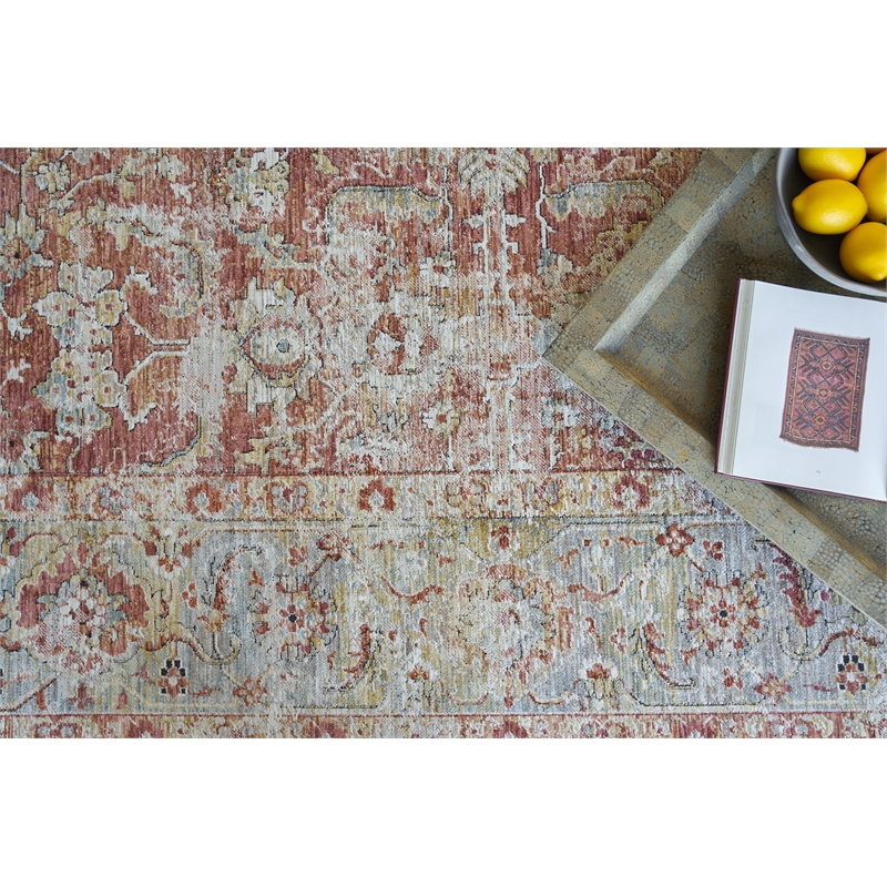 Antique Loom Power Loom Polyester Rust/Blue 2'x3' Area Rug
