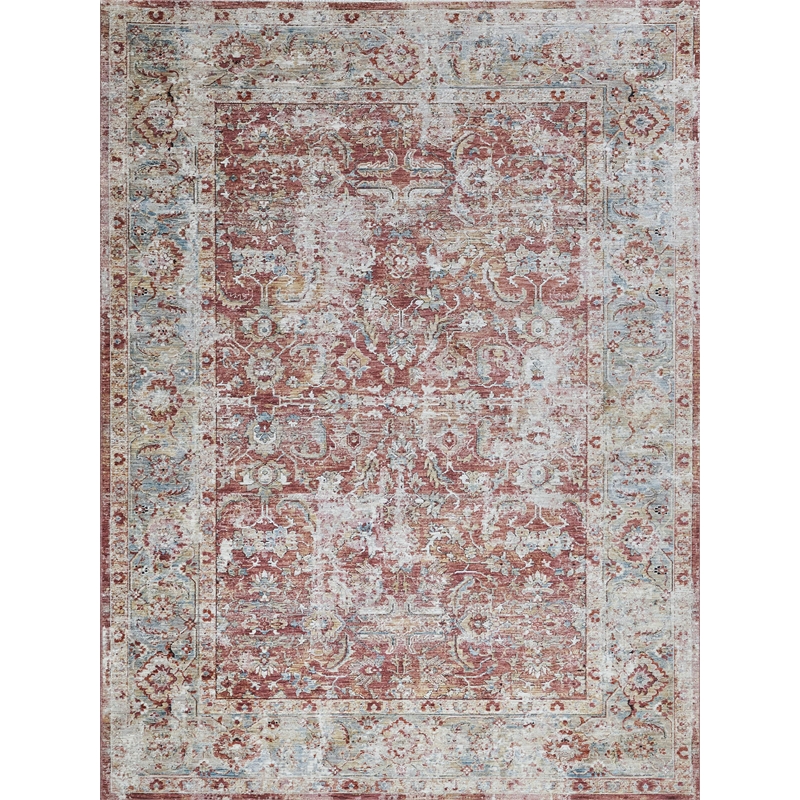 Antique Loom Power Loom Polyester Rust/Blue 2'x3' Area Rug