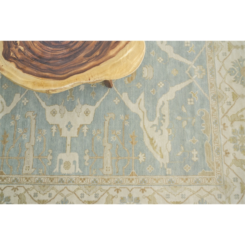 Antique Weave Oushak Hand-Knotted New Zealand Wool Blue/Ivory 12'x15' Area Rug
