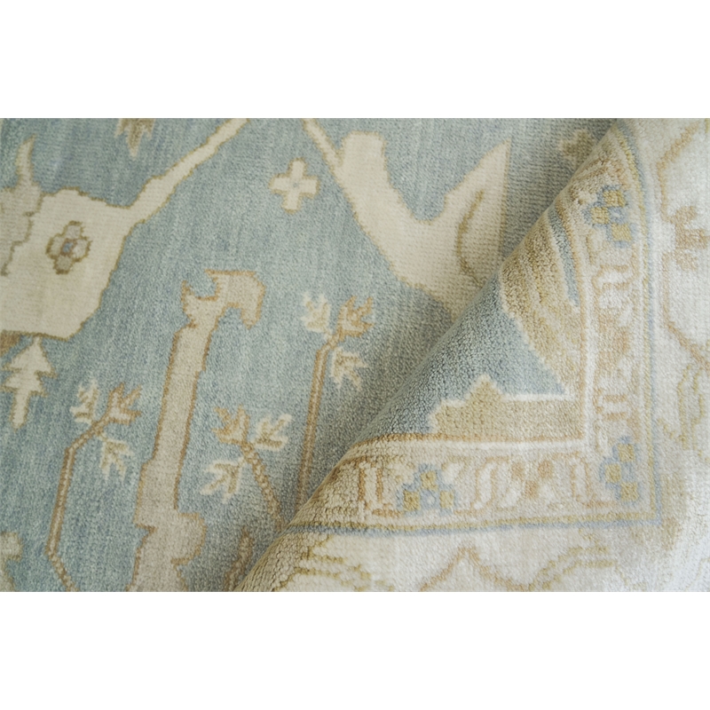 Antique Weave Oushak Hand-Knotted New Zealand Wool Blue/Ivory 8'x10' Area Rug