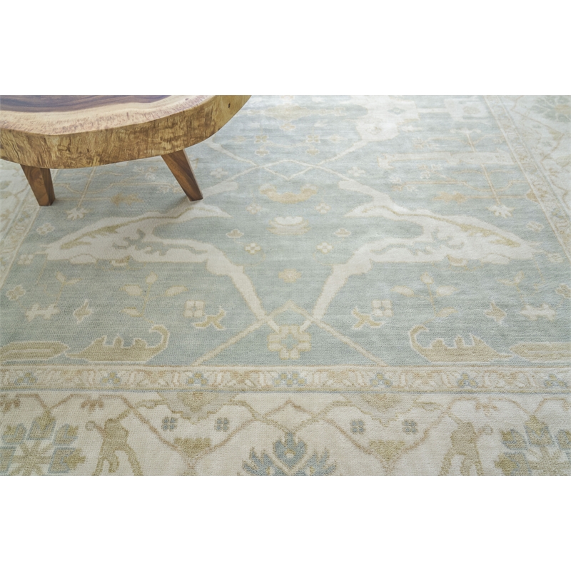 Antique Weave Oushak Hand-Knotted New Zealand Wool Blue/Ivory 8'x10' Area Rug