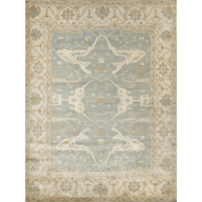 Antique Weave Oushak Hand-Knotted New Zealand Wool Blue/Ivory 8'x10' Area Rug