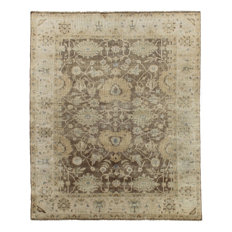 Antique Weave Oushak Hand-Knotted New Zealand Wool Mink/Ivory 10'x14' Area Rug