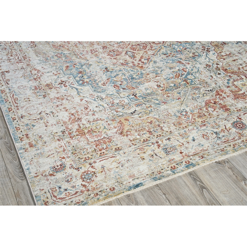 Antique Loom Power Loom Polyester Rust/Light Blue 2'x3' Area Rug