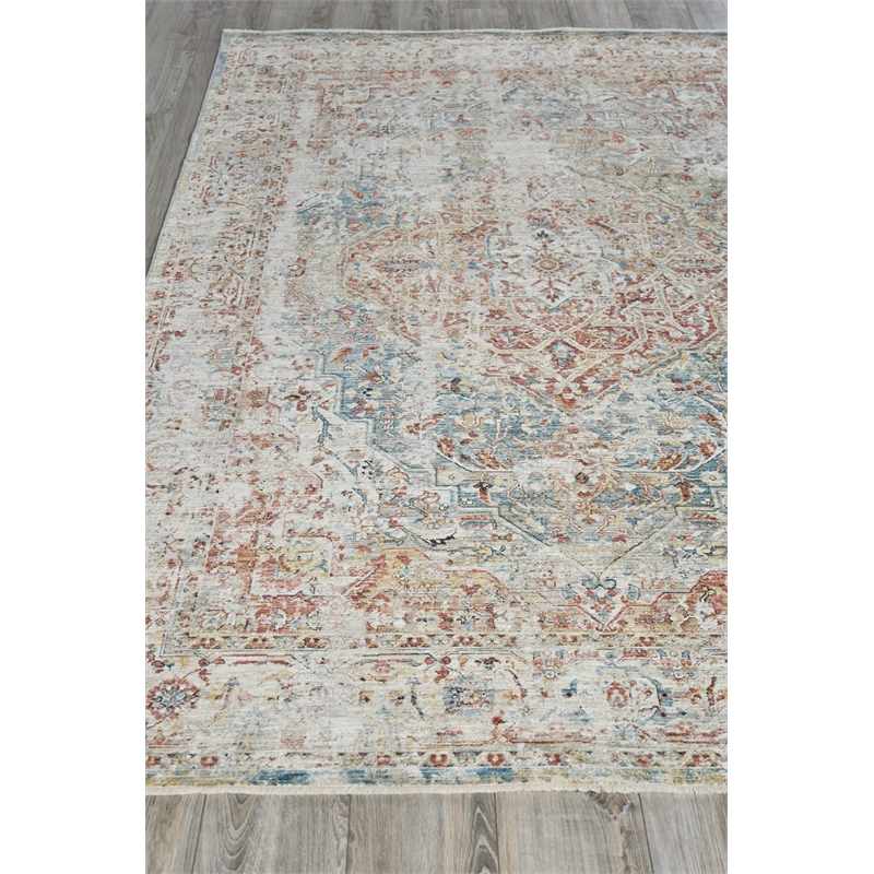 Antique Loom Power Loom Polyester Rust/Light Blue 2'x3' Area Rug