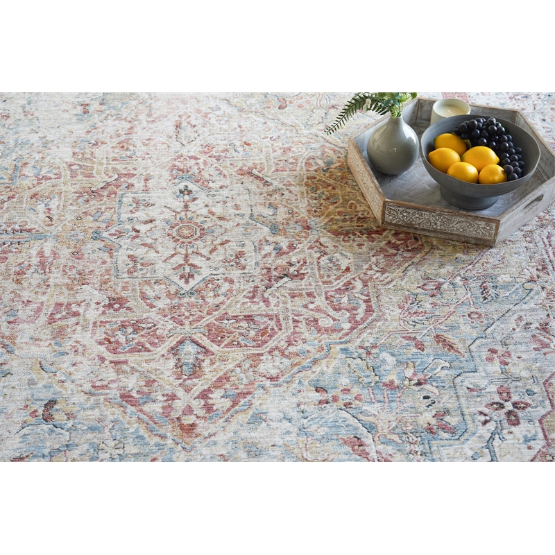Antique Loom Power Loom Polyester Rust/Light Blue 2'x3' Area Rug