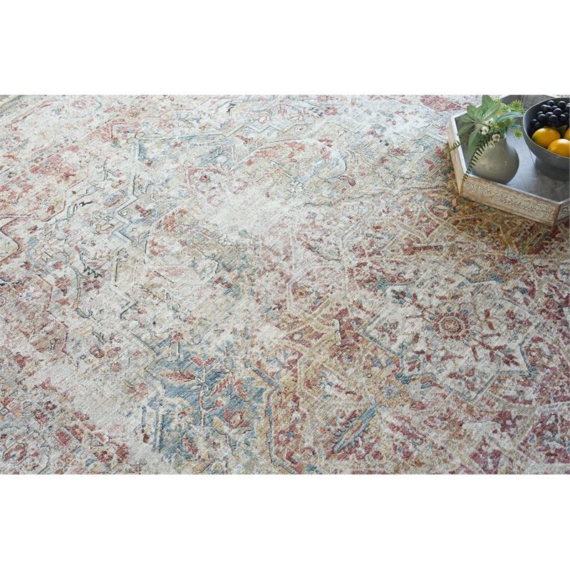 Antique Loom Power Loom Polyester Rust/Light Blue 2'x3' Area Rug