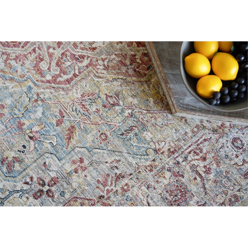 Antique Loom Power Loom Polyester Rust/Light Blue 2'x3' Area Rug